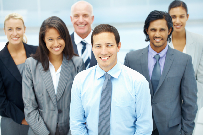 A group of smiling office workers