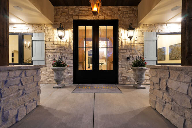 Black window pane glass iron double front entry doors
