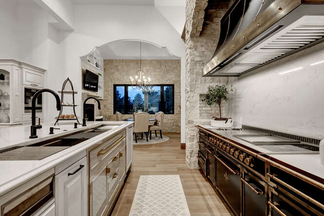 French Black Range in kitchen overlooking dining room