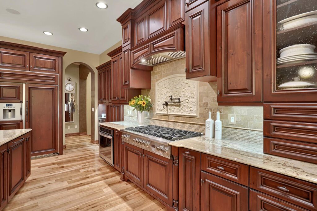Custom European Villa kitchen with trusted brands range and hood
