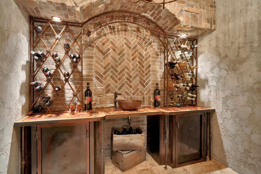 wine cellar room with brick walls and wine racks