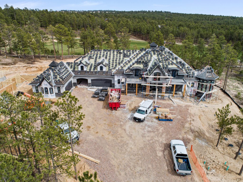 Custom home construction aerial view