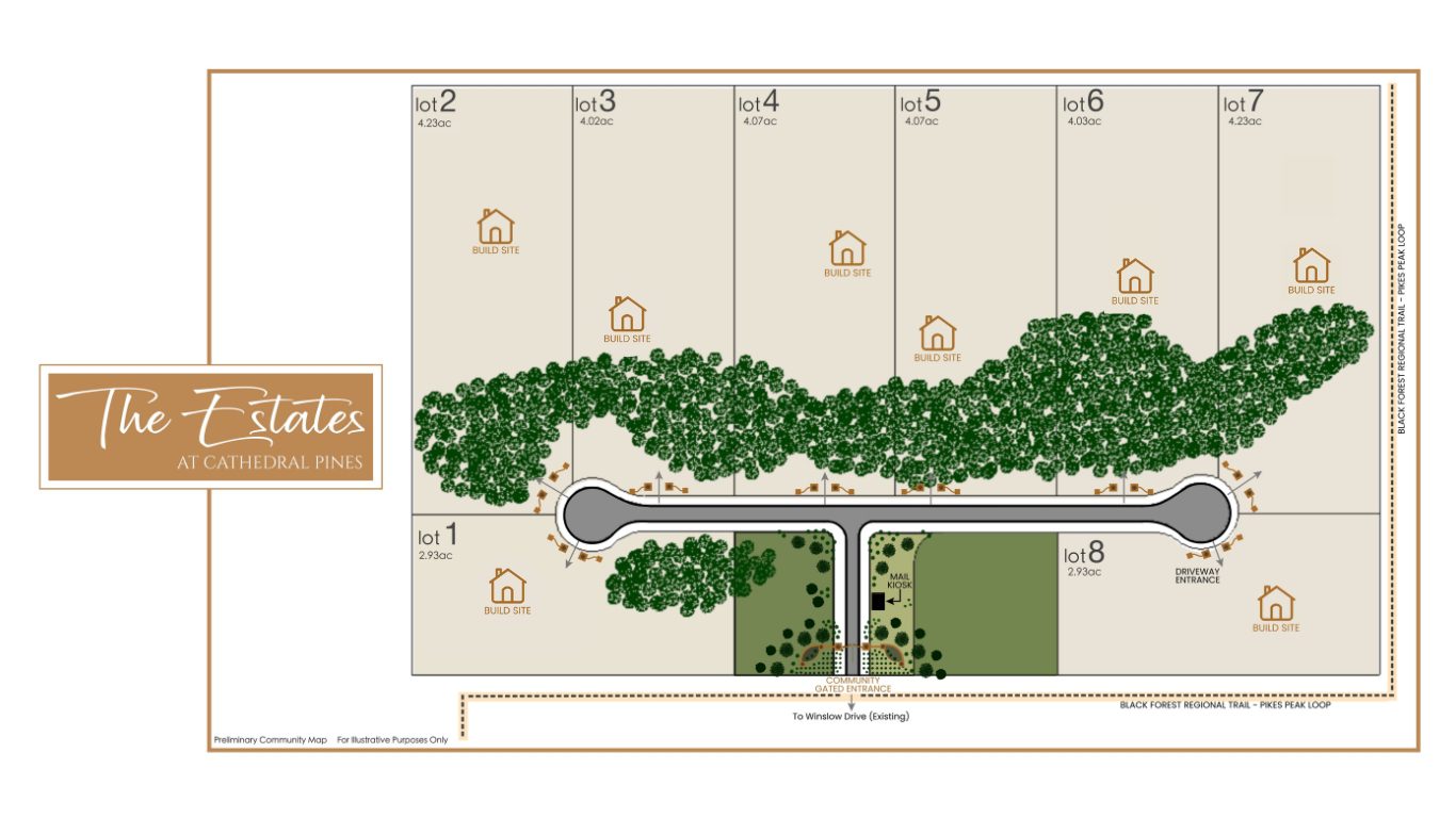 The Estates Map with Available Lots II The Estates gated community with available lots in Cathedral Pines Colorado Springs to build custom homes