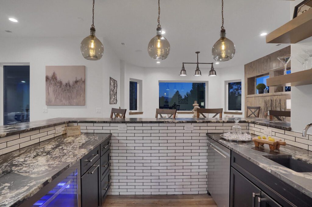 Countryside Craftsman custom home lower level wetbar